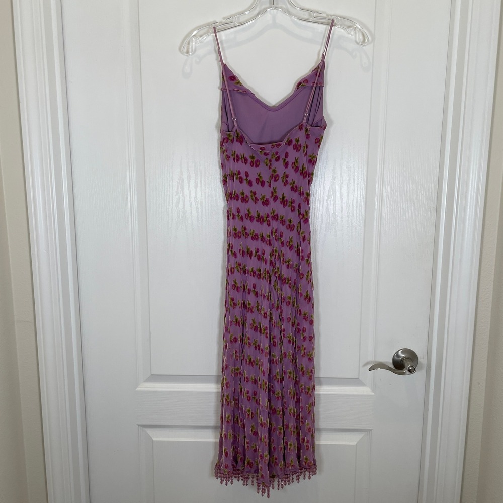 Betsey Johnson Y2K Vintage Dress Black Label Lilac Velvet Floral Silk Fringe M - Picture 7 of 12